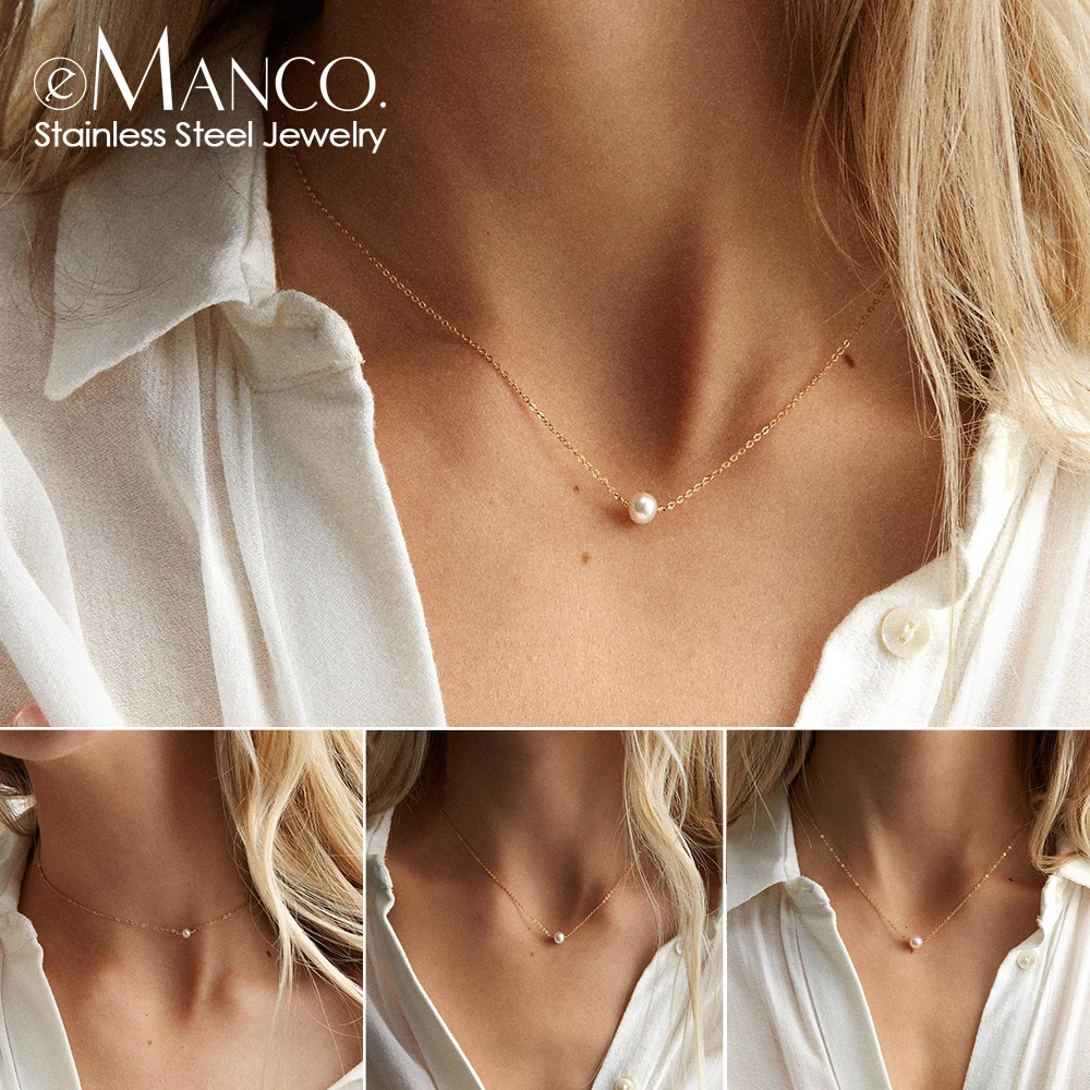Collier Ras-du-cou Doré En Acier Inoxydable Et Perles, Longueur Réglable