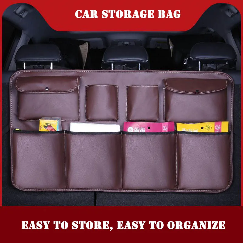 Leather Car Back Seat Organizer Universal Books Water Bottles Umbrella Rear Seats Pockets Trunk Storage Bag Auto Accessories