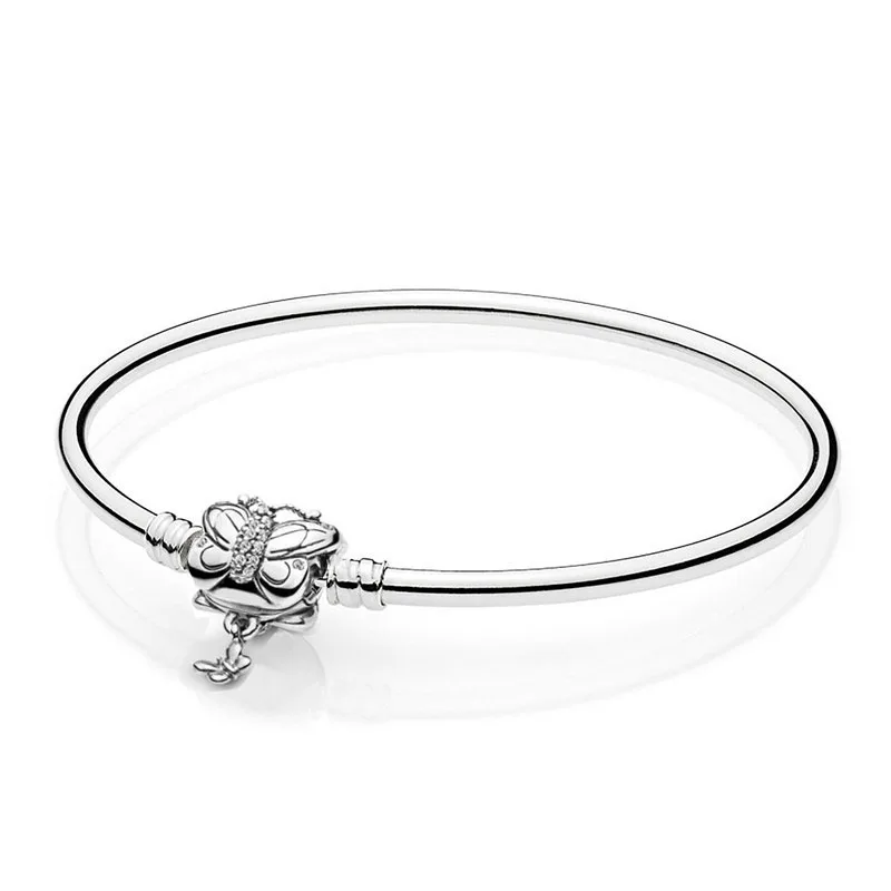 

New 925 Sterling Silver Bead Charm Bracelet Fit Original Pandora Bangle with Decorative Butterfly Clasp Women DIY Jewelry Gift