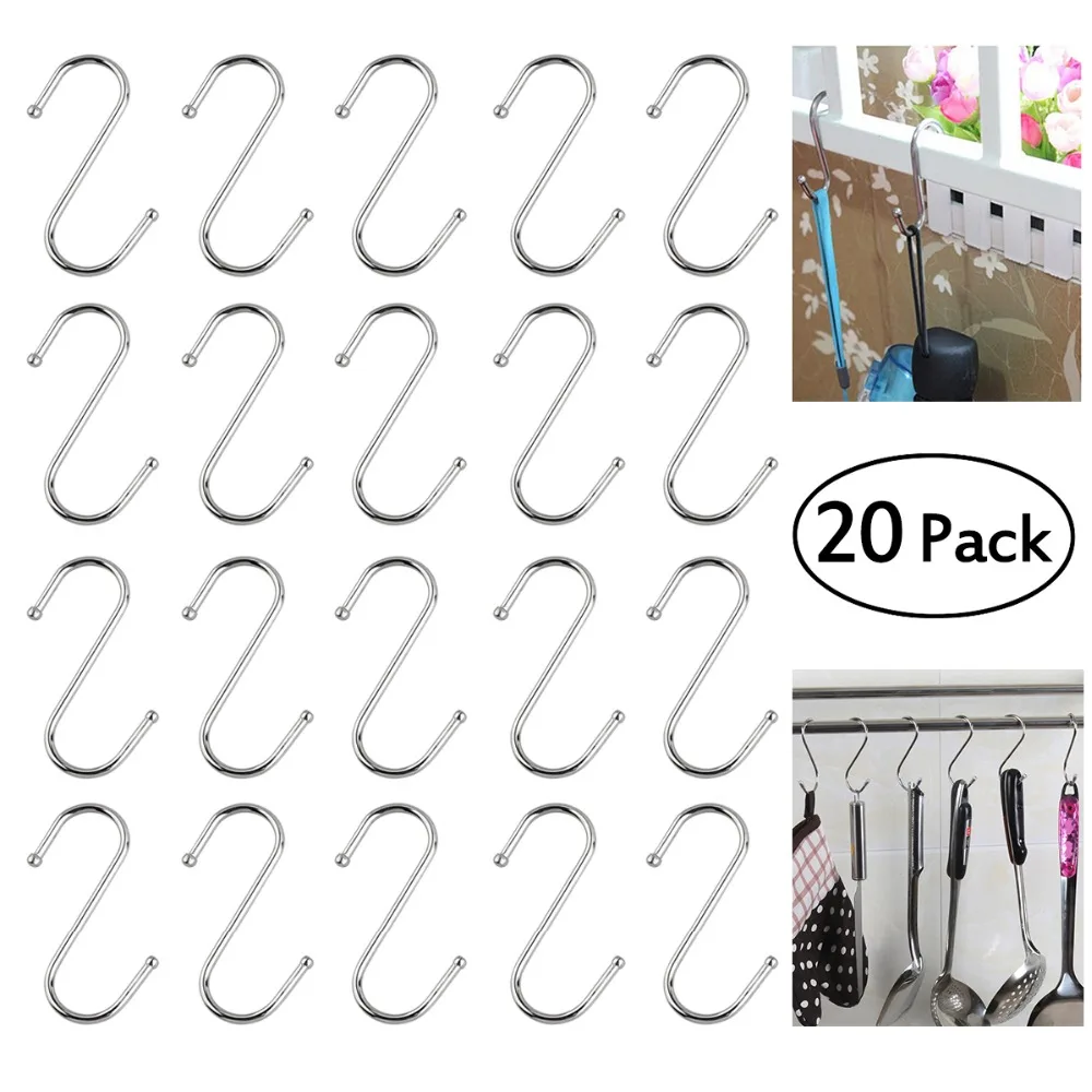 

OUNONA 20pcs S-shaped Hooks Hanging Hanger Storage Holders Anti-rust Metal Hangers Metal Hooks Pothooks - Size S