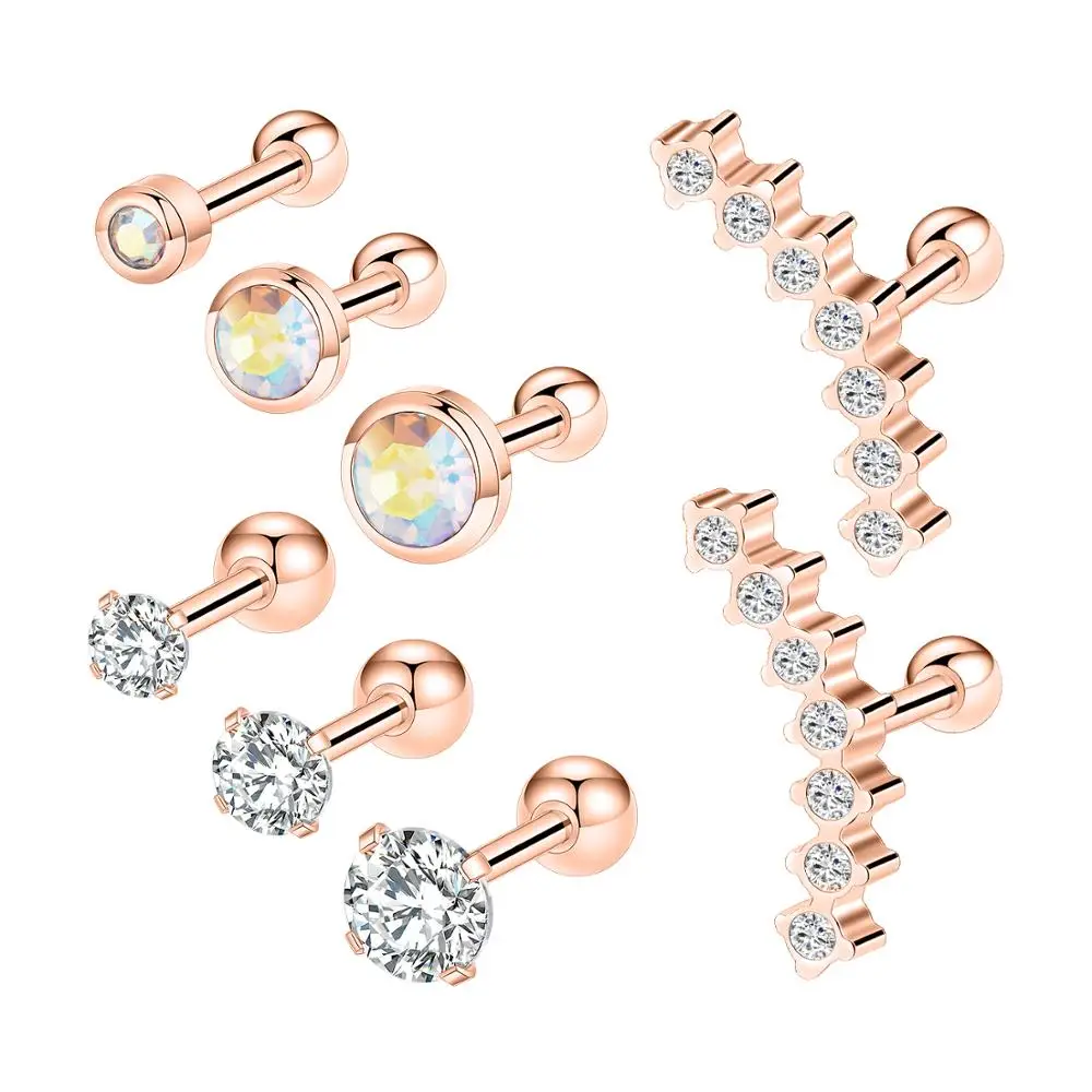 

GAGABODY Cartilage Earring 16g Helix Earring Helix Piercing Cartilage Stud Cartilage Piercing Clear Zircon Rose Gold