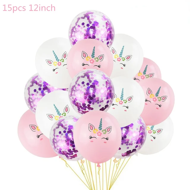 1 Set Unicorn Party Balloons Birthday Baloon Unicorn Decoration Latex Confetti Balloon Birthday Party Decoration Balloons Kids 15pcs L