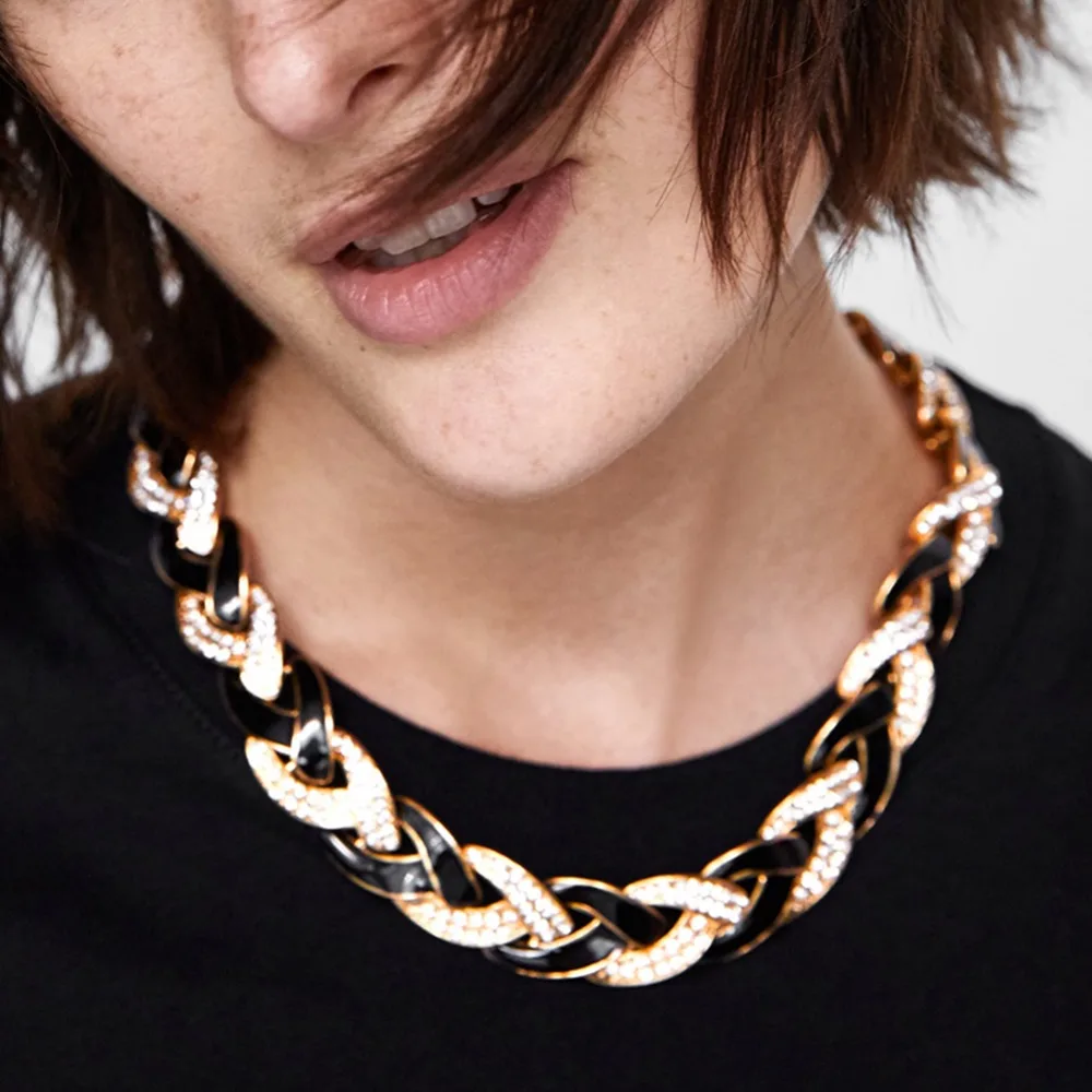 

Vedawas ZA Crystal Choker Necklace Women Metal Chain Statement Necklace Christmas Party Jewelry Gifts Accessories Wholesale x31