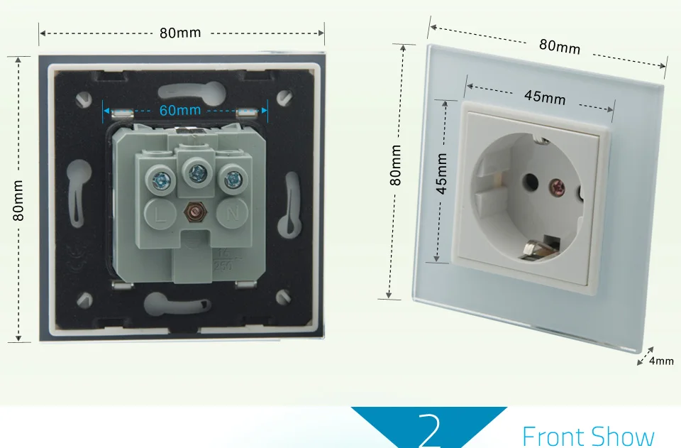 Стандарт ЕС розетка с закаленной стеклянной панелью AC 110~ 250V 16A настенная розетка питания