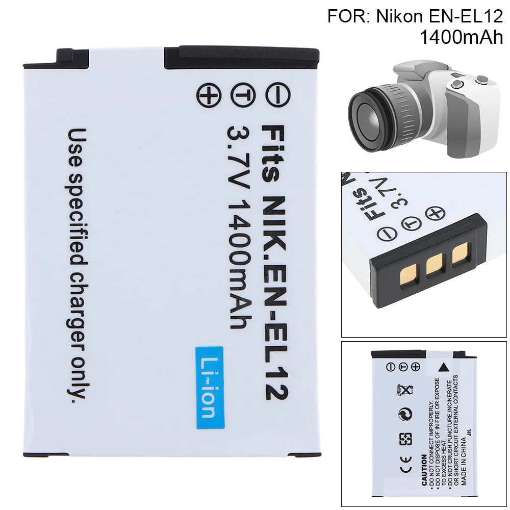 EN EL12 3.7V 1400mAh Li ion Rechargeable Camera Battery for Nikon