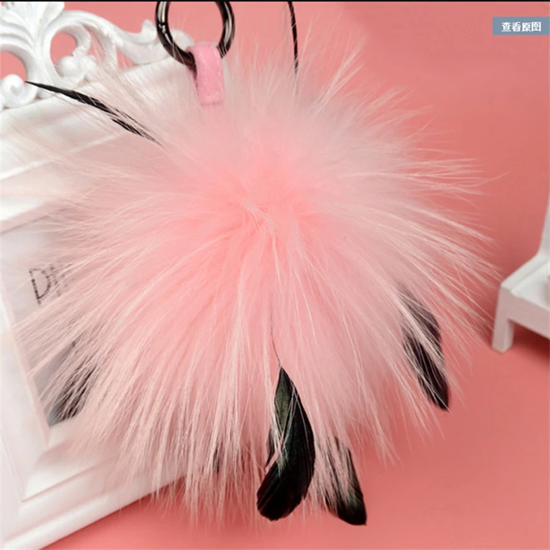 Брелок для ключей с помпоном из натурального меха енота 15 см|fur ball keychain|ball keychainpom pom