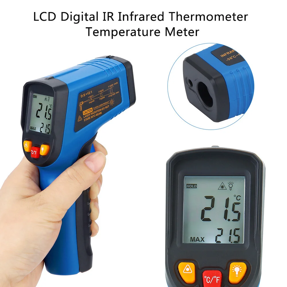 

Handheld Non-contact IR Infrared Thermometer Digital LCD Laser Pyrometer Temperature Meter With Backlight -50~600C -50~400C