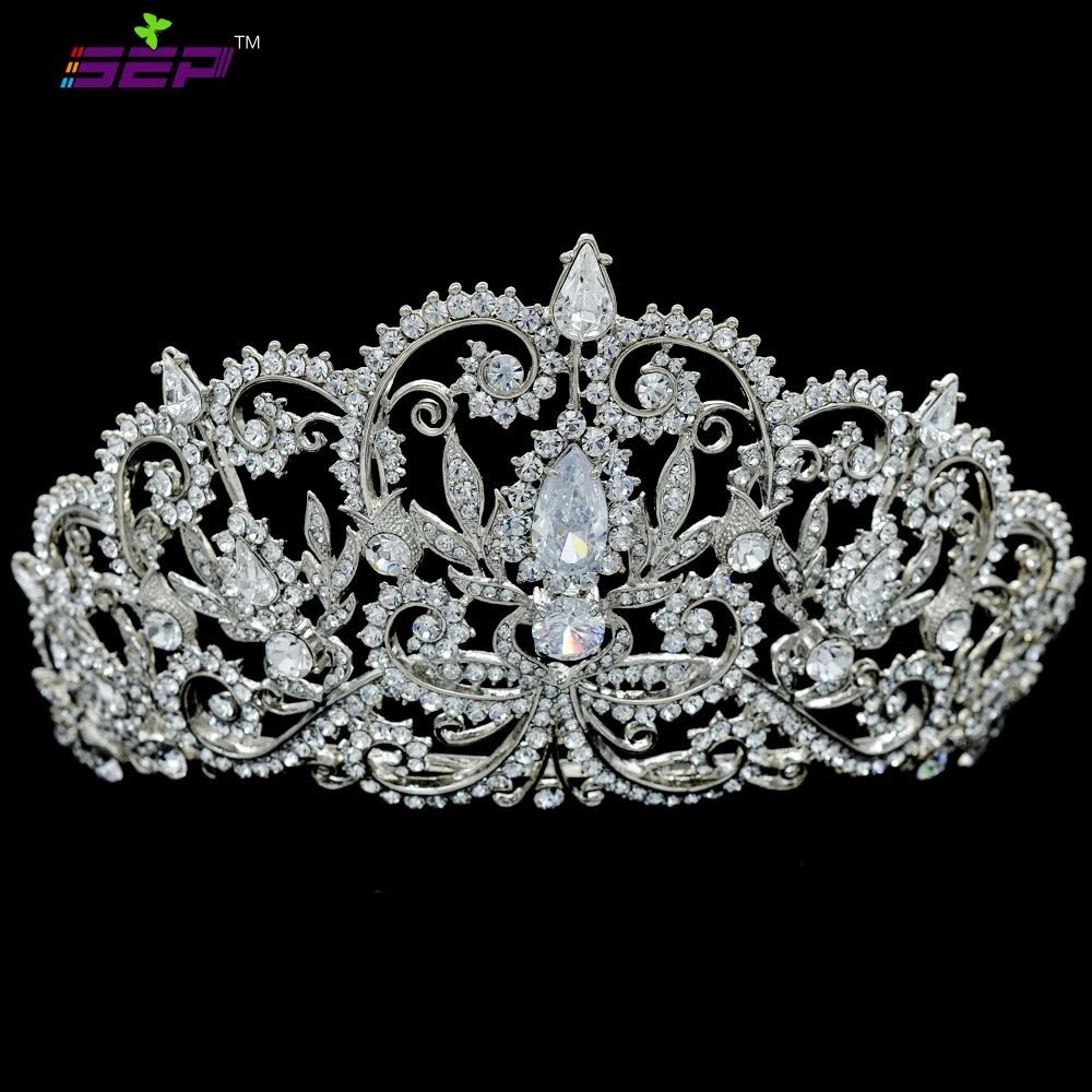 SEPjewelry High Quality Clear Crystals Rhinestone Tiara Bridal Wedding Crown for Women Wedding Hair Jewelry Accessories