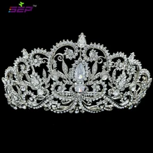 SEPjewelry High Quality Clear Crystals Rhinestone Tiara Bridal Wedding Crown for Women Wedding Hair Jewelry Accessories