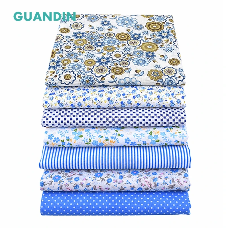 

GUANDIN,Blue Floral,Cotton Plain Thin Fabric,Patchwork Clothes For DIY Quilting&Sewing,Fat Quarters Material,50x50cm 7piecs/lot