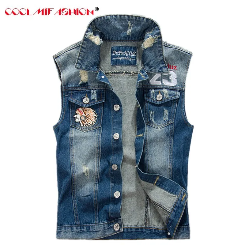 Motorcycle Club Denim Vest Men's Vintage Sleevess Badge Rivet ...