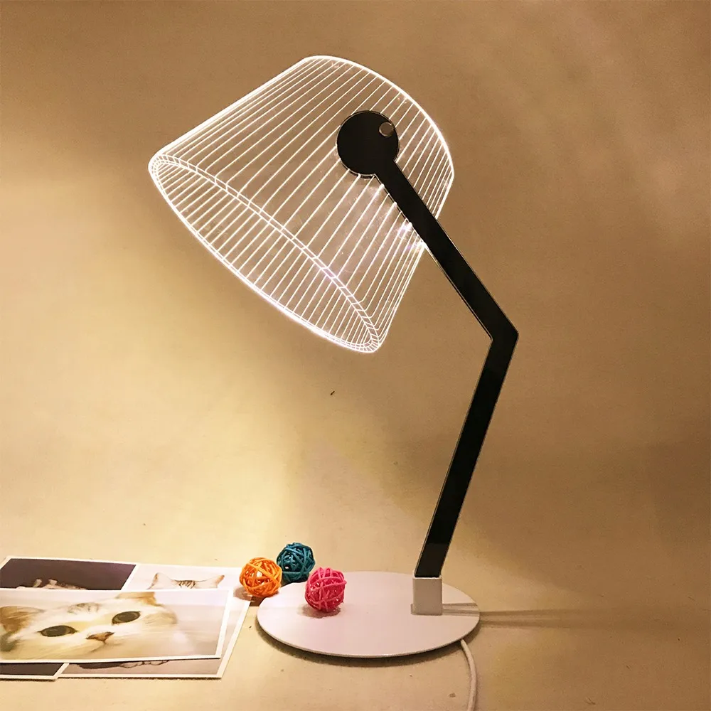 

3D LED Desk Lamp Acrylic /Wood Bracket Bedside Decoration Night Light With 1.5M USB Cable Button Switch Bedroom Reading Lamp