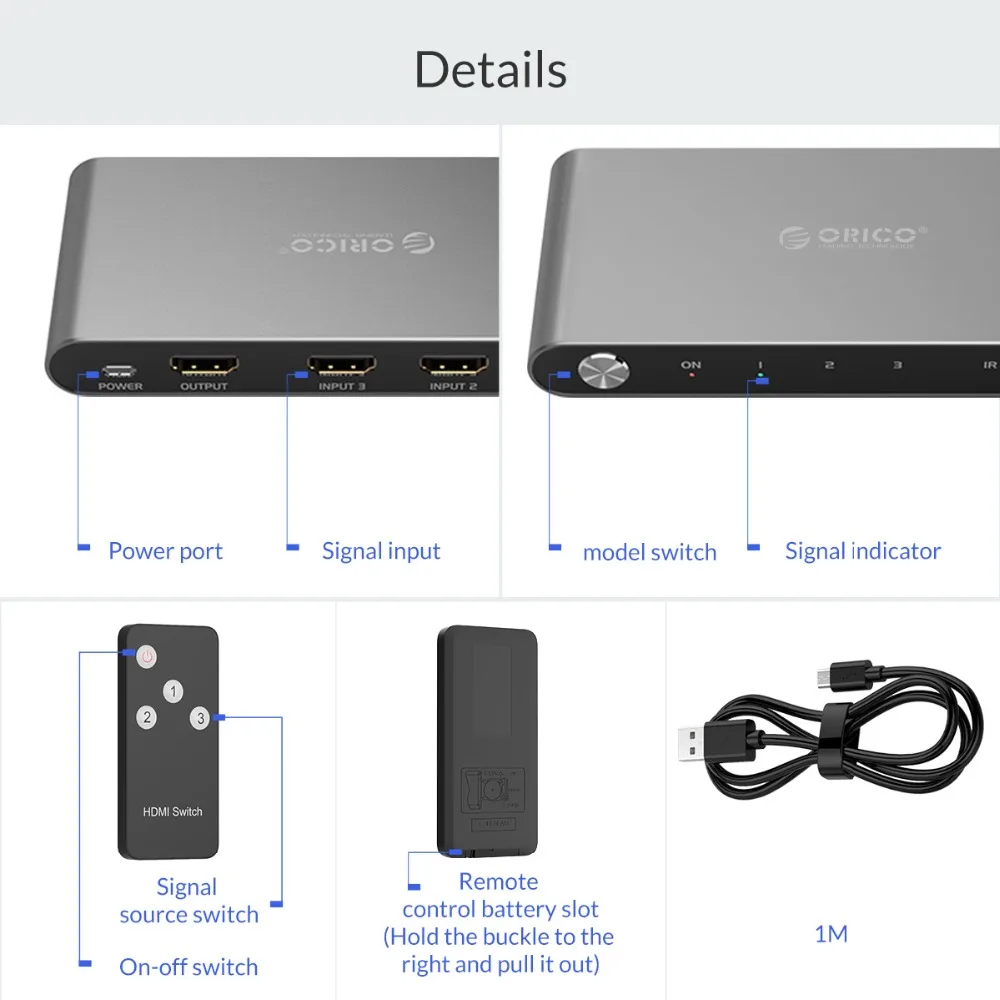 ORICO 3 Вход 1 3 Порты kvm-переключатели Выход 4 K 60 Гц HDMI 2,0 коммутатор 3 Порты и разъёмы для портативных ПК xbox 360 PS3 PS4 ТВ DVD