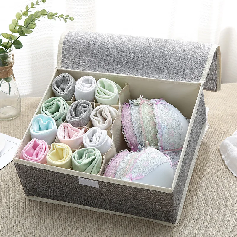 13 Grid Drawer Organizers Folding Cotton Line Bra Socks Underwear Storage Box with Cover Closet Clothing Storage Organizers 13 Grid Drawer Organizers Folding Cotton Line Bra Socks Underwear Storage Box with Cover Closet Clothing Storage Organizers