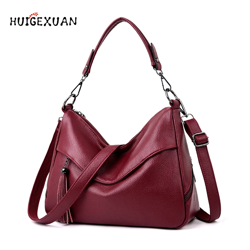 

New Women Handbag Famous Designer PU Leather Tote Bag Shoulder Bags Female Double Shoulder Strap Tassel Handbags Messenger Bags