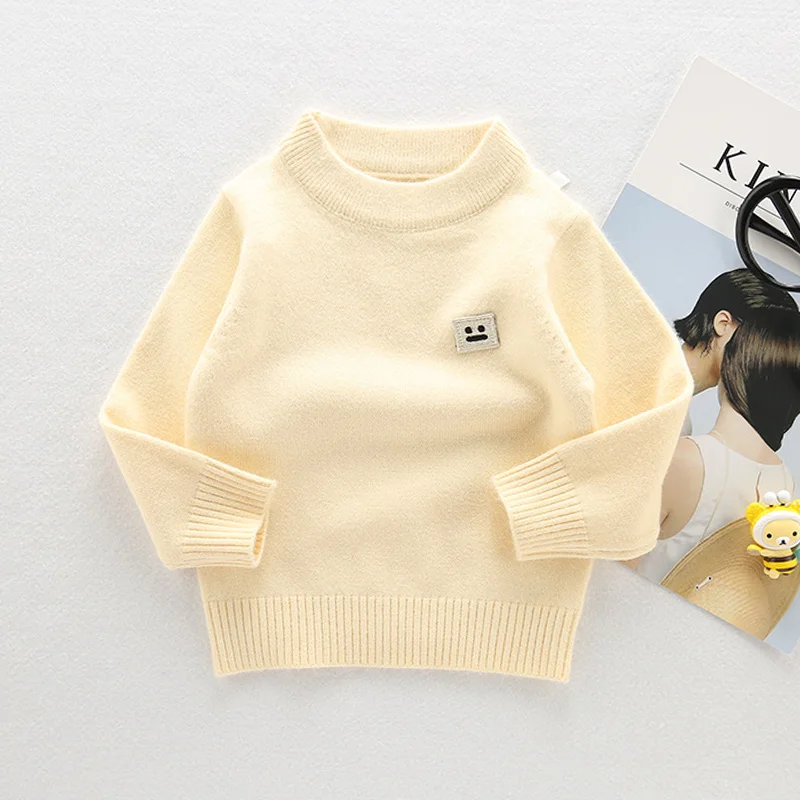 Wool Soft Children Sweater Casual Smile Kids Pullover Long Sleeve O-Neck Solid Sweater For Children Warm Winter Pullover Kids (1)