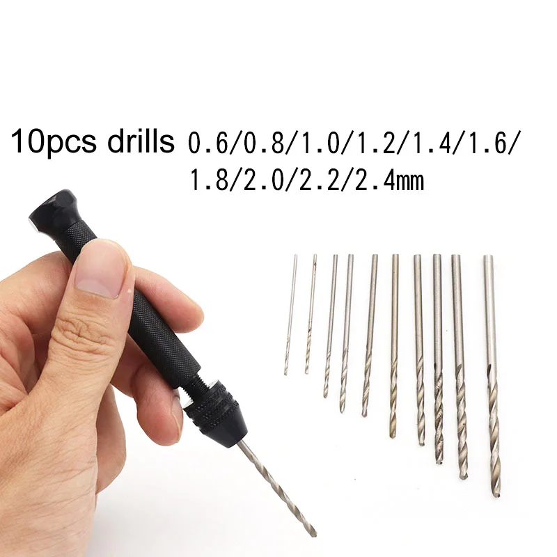 11pcs Aluminum Hand Drill Bit With Keyless Chuck +10x Twist Drills Bit