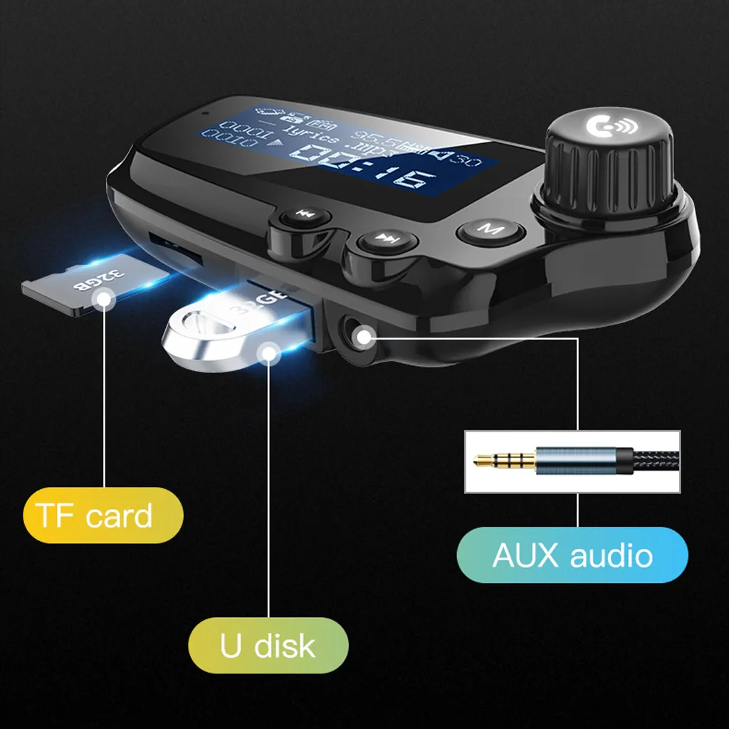 Автомобильный bluetooth MP3 USB Адаптер зарядного устройства 5,0 fm-передатчик модулятор автомобиля 1.8in экран Поддержка U диск TF карта#625