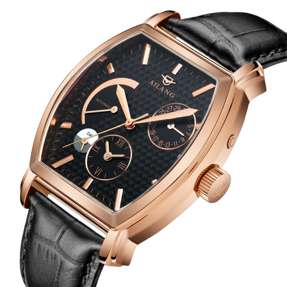 

AILANG Casual Fashion Tonneau Watch Men 50M Waterproof Luxury Brand Mechanical Watches Relogio masculino Clock Gold Wristwatch