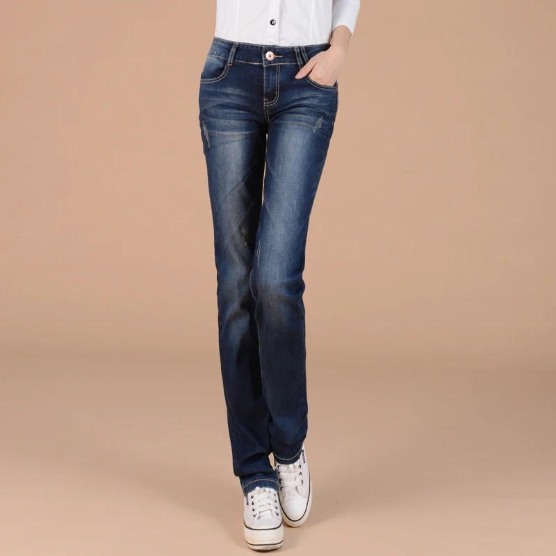 dark blue straight jeans