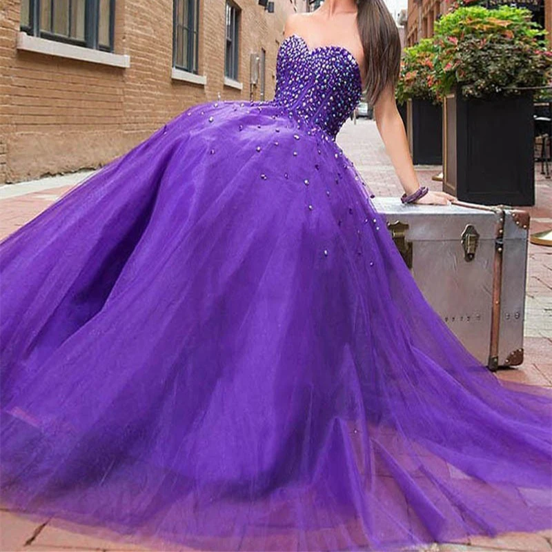 CYF122 Vestido de festa Sparkly Crystal Tulle Prom Dresses 2016 Puffy A Line Long Evening Party