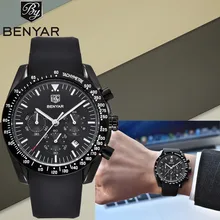 BENYAR кварц роскошный водонепроницаемый силиконовый ремешок reloj hombre бизнес модный бренд спортивный военный хронограф relogio masculino