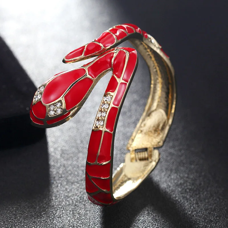 Zlxgirl роскошный бренд женский размер Форма Эмаль Змея браслет с фигуркой животного браслет золотой цвет вечерние модные свадебные ювелирные изделия - Окраска металла: red