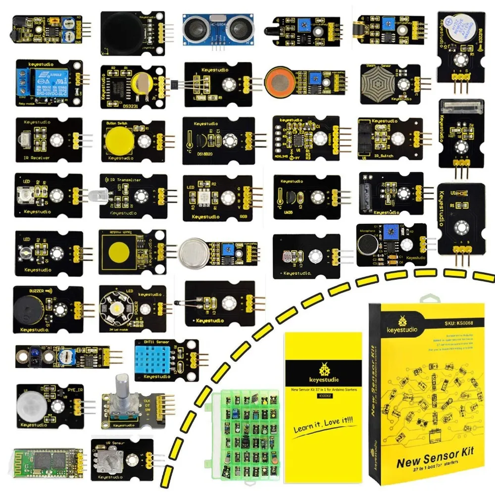 Новая упаковка! Keyestudio37 в 1 комплект сенсоров для обучения программированию Arduino(37 сенсоров)+ 37 проектов+ PDF+ видео