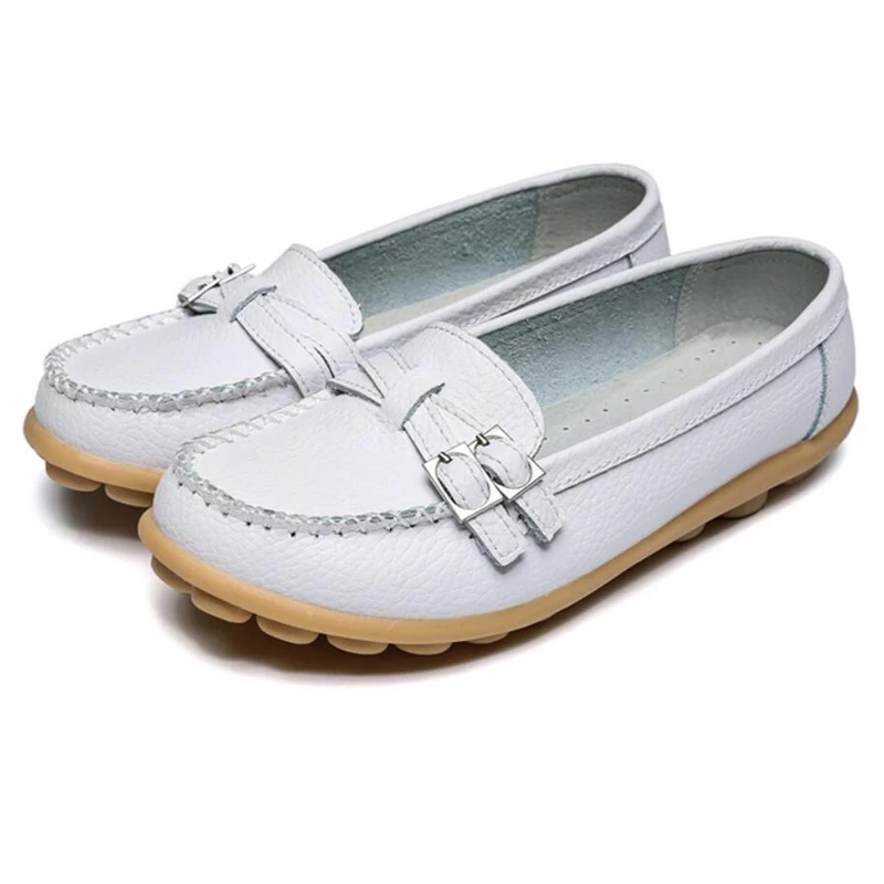 

2018 Fashion Leather Flat with The End Of Shoes Woman Round Toe Tendon Flat Bottom Soft Bottom Peas Casual Ladies Non-slip Shoes