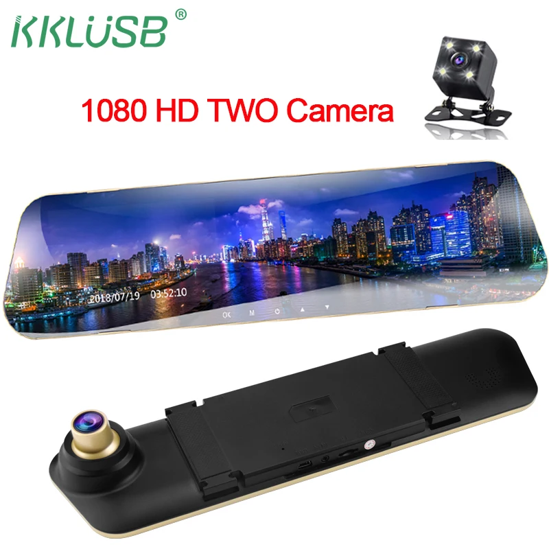 4,3 ips дюймов Full FHD 1080P dvr dash cam era зеркальная камера заднего вида с двумя объективами видеорегистратор dash cam циклическая запись