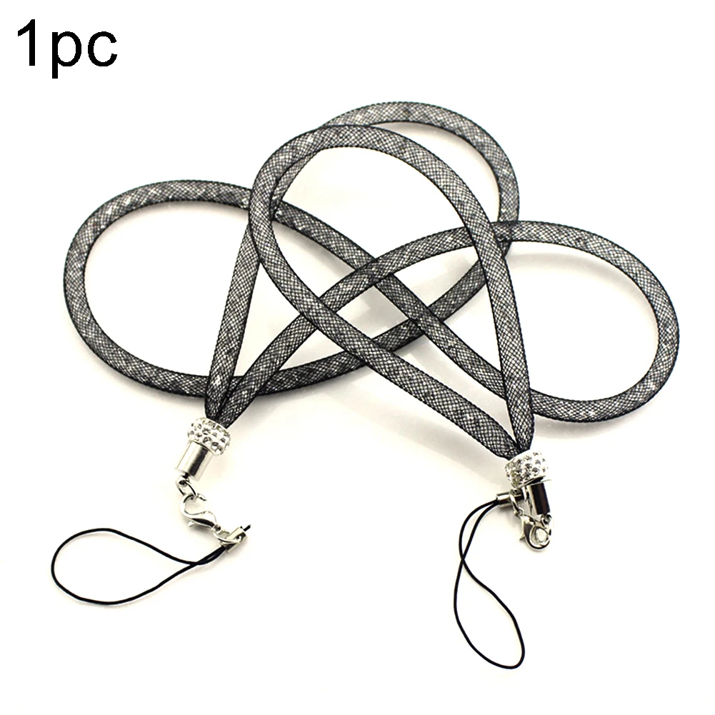 

Nylon Long Strap Net Keys Diamond Fashion Chain Phone Lanyard Badge Holder Bling Rhinestone Colorful Neck Shiny Charm