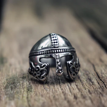 

EYHIMD Viking Scandinavian Warrior Helmet Biker Stainless Steel Ring Mens Nordic Mythology Amulet Jewelry