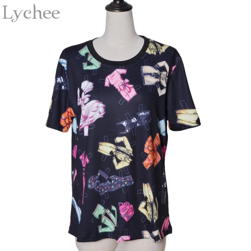 Modelo Lychee Estilo Harajuku Mujeres de La Camiseta Linda Ropa de Caracteres de Impresión camiseta Casual Camiseta Floja Superior