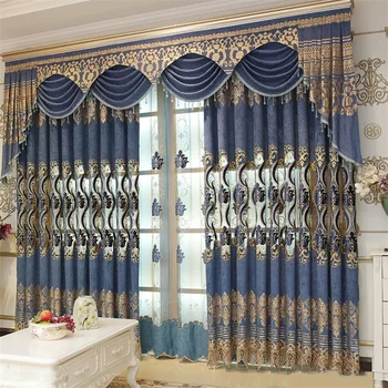 

European luxury Hollow Embroidered Living Room Curtains Chenille Fabric For Bedroom Window Curtains Tulle Valance Drapes T207#4