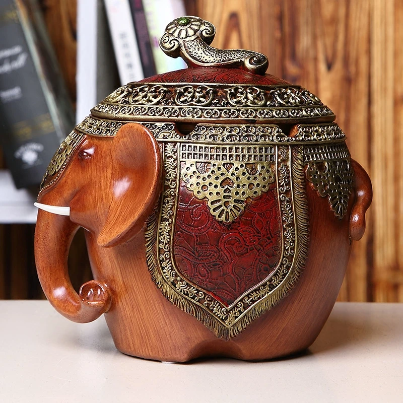 Decorative Large Elephant Ashtray Exquisite Antique Design, Wood