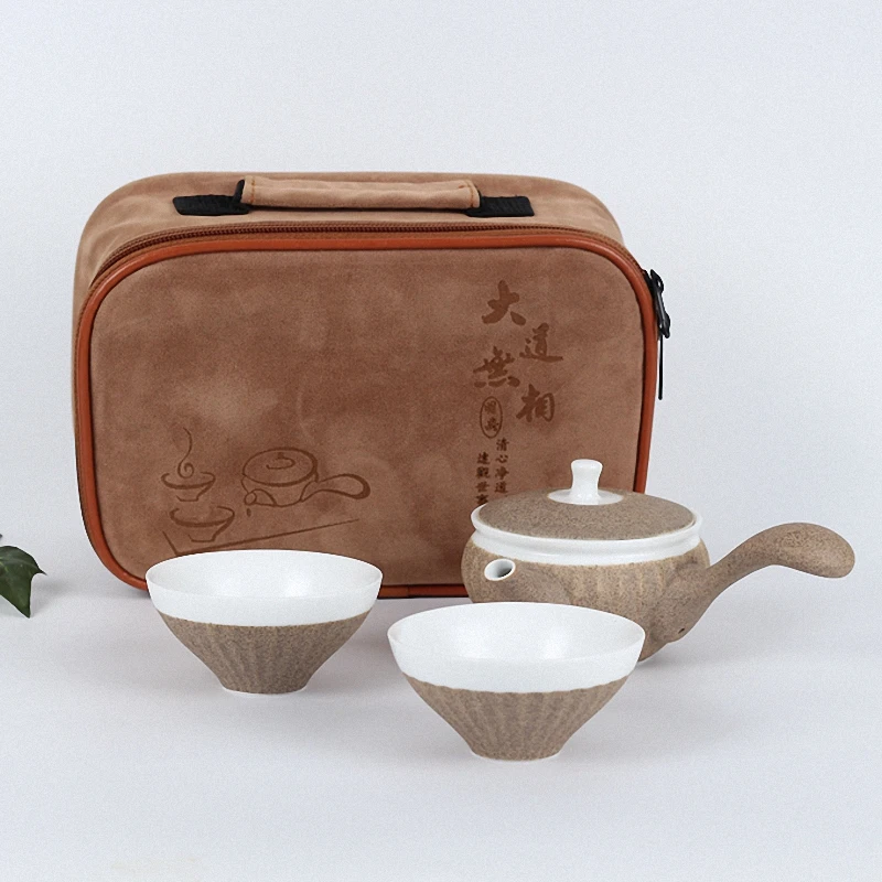 Vintage Ceramic Portable Tea Set With Bag Celadon Travel Teapots
