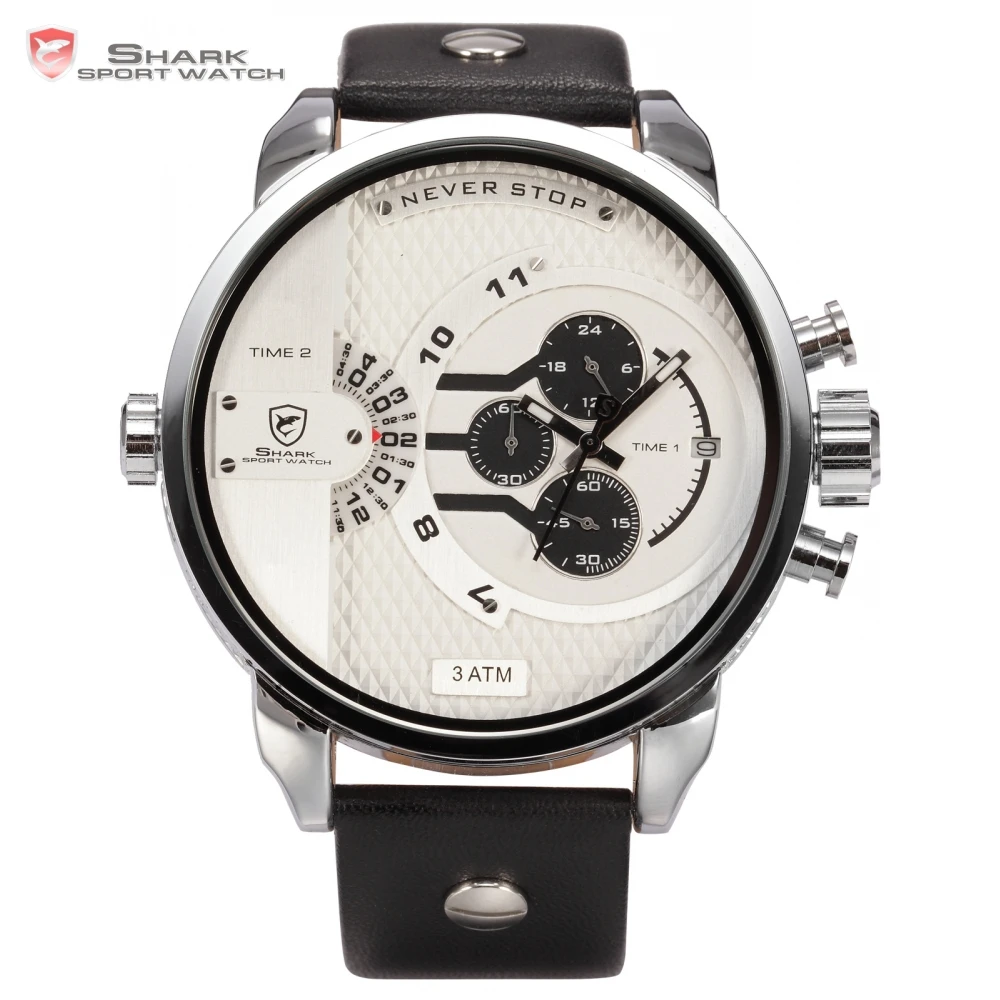 Prix pour Boîte en cuir de luxe baleine shark sport montre blanc grand cadran chronomètre wrap grand cas en cuir bande hommes militaire quartz montres/sh163 Prix pour Boîte en cuir de luxe baleine shark sport montre blanc grand cadran chronomètre wrap grand cas en cuir bande hommes militaire quartz montres/sh163