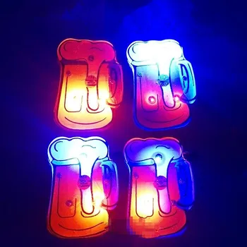 

New Beer Cup LED Flashing Brooch Pin Light Up Glowing Badge Adults Blinking Jewelry Gift Halloween Glow Party Supplies
