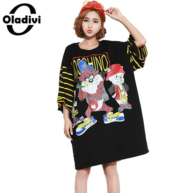 

Oladivi Brand Apparel Plus Size Women Fashion Print Casual Shirt Dress Ladies Casual Loose Long Dresses Female Tunics Vestidios
