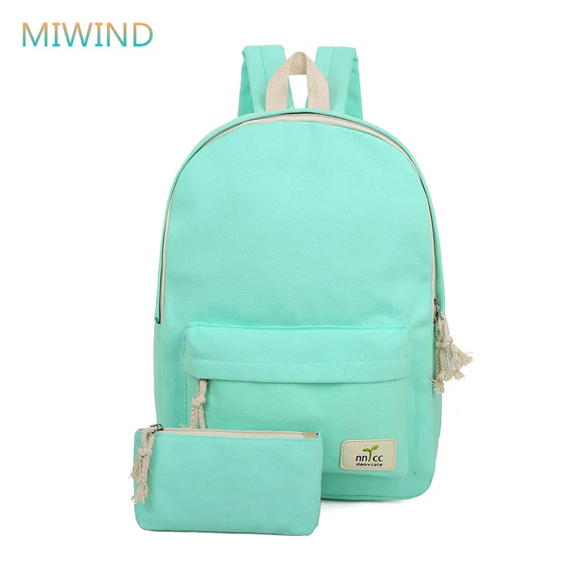 MIWIND 2016 Solid Color Women Backpack High Quality Cute Canvas Backpack Female School Bags For Teenagers Mochila Escolar CB206