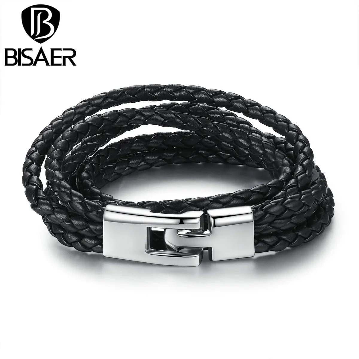 

BISAER Fashion Leather Bracelet Wide Retro Black & Brown Color Chain Bracelets for Men & Women Jewelry pulseras WEV0288