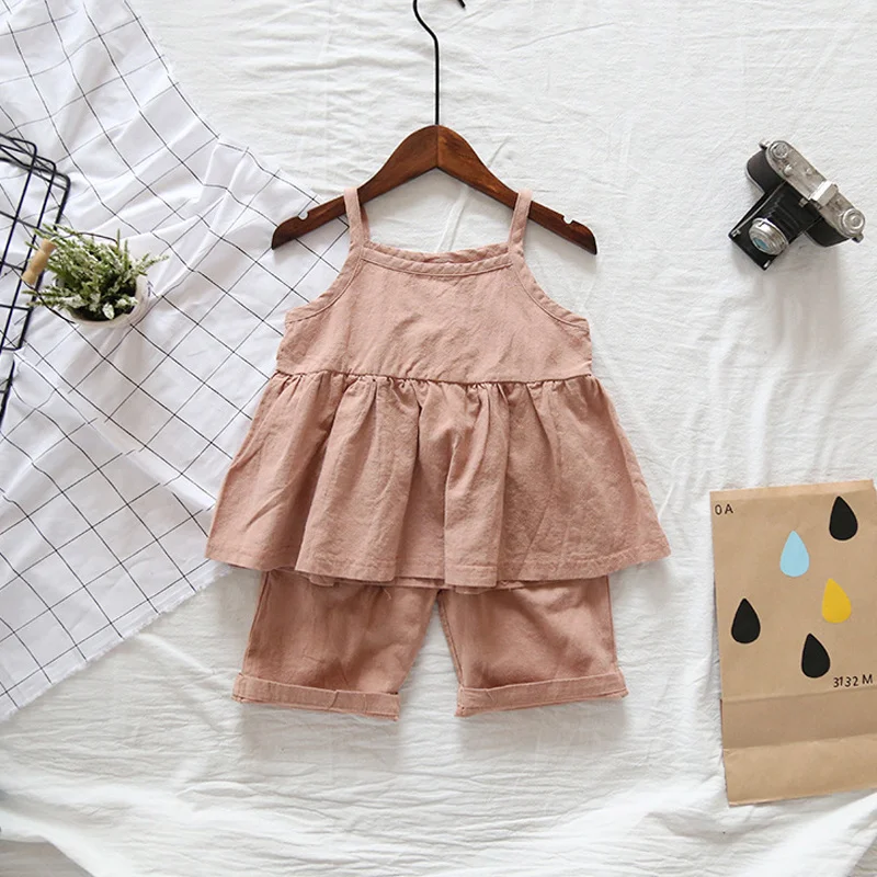 2T 7T Girls Clothes Sets Summer cotton Casual Solid Girls Suits