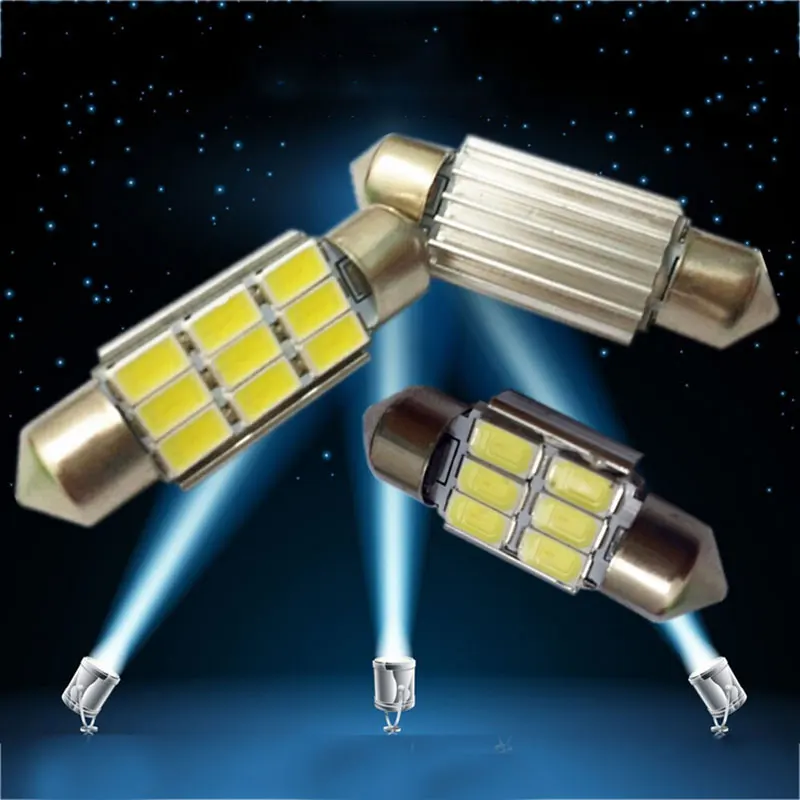

2016 General Car LED modulation 12v 1.5W Car 5730 C5W 10 SMD aluminum silver Shell lens meter light License White Light