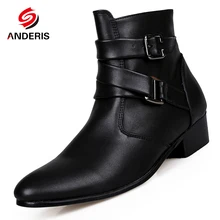 2016 neue Männer Stiefeletten Männlichen Mode schnalle Spitz Martin stiefel Herren pu-leder high heel chelsea stiefel Männer oxford schuhe