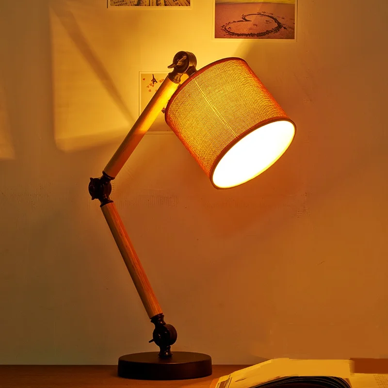

loft study wooden table lamps creative personality table lamp reading the original American linen wooden bedroom bedside lamp