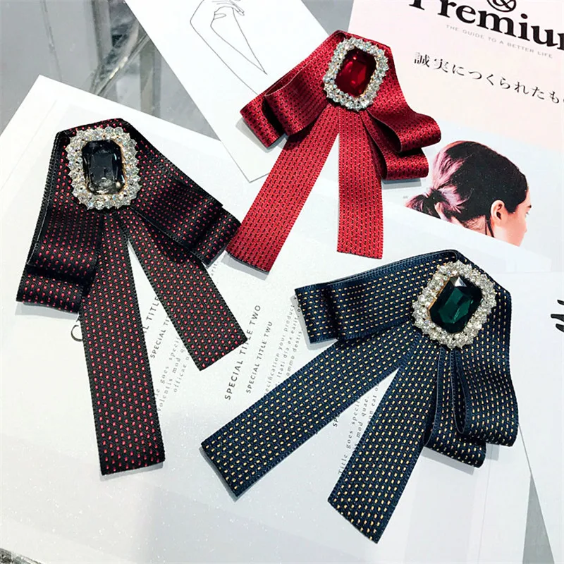 

Korea New Handmade Dot England Fabric Rhinestone Shirt Pin Neck Bow Tie Bowknot Apparel Accessories Fashion Jewelry-YHNLB011F