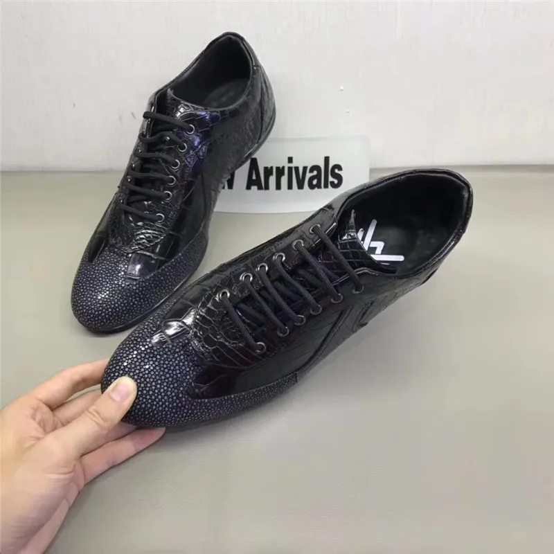 US $373.29 Authentic Sand Stingray Skin Soft Rubble Sole Mens Casual Flats Shoes Exotic Genuine Real Crocodile Leather Male Laceup Shoes