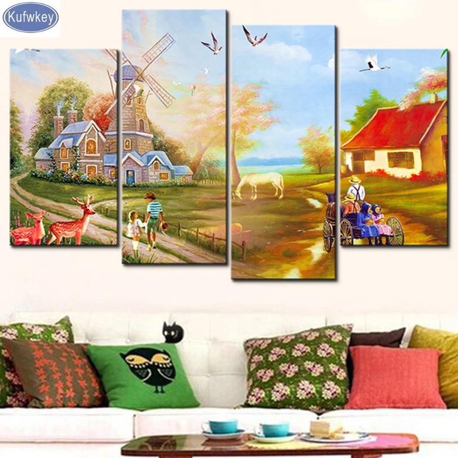 

diamond embroidery for sall diamond painting Garden Village Cross Stitch full square drill Rhinestone diamond mosaic decor 4 pcs