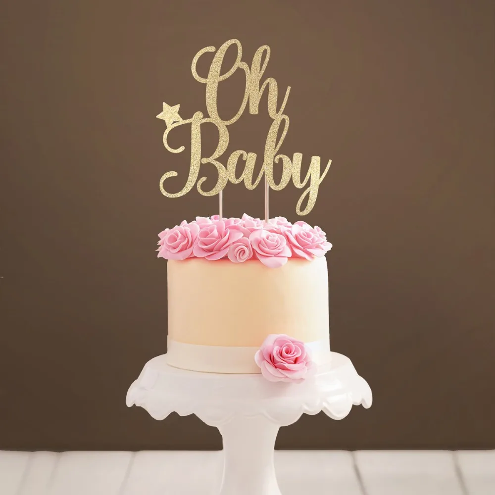 Oh Baby Cake Topper , Color wooden  Acrylic Birthday Party Cake Topper ,for Baby Shower Cake Decoration Supplies