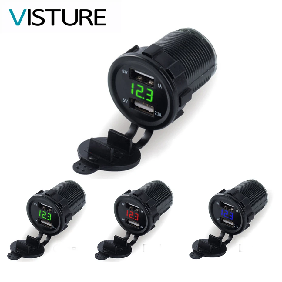 

Dual USB Motorcycle Charger Waterproof USB Cigarette Lighter Power Socket Motorbike Motor USB Charger Voltmeter 12v Visture A16